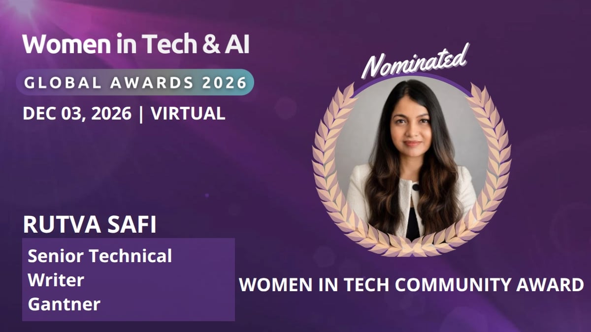 Women in Tech and AI Global Awards 2026 nominee graphic featuring Rutva Safi